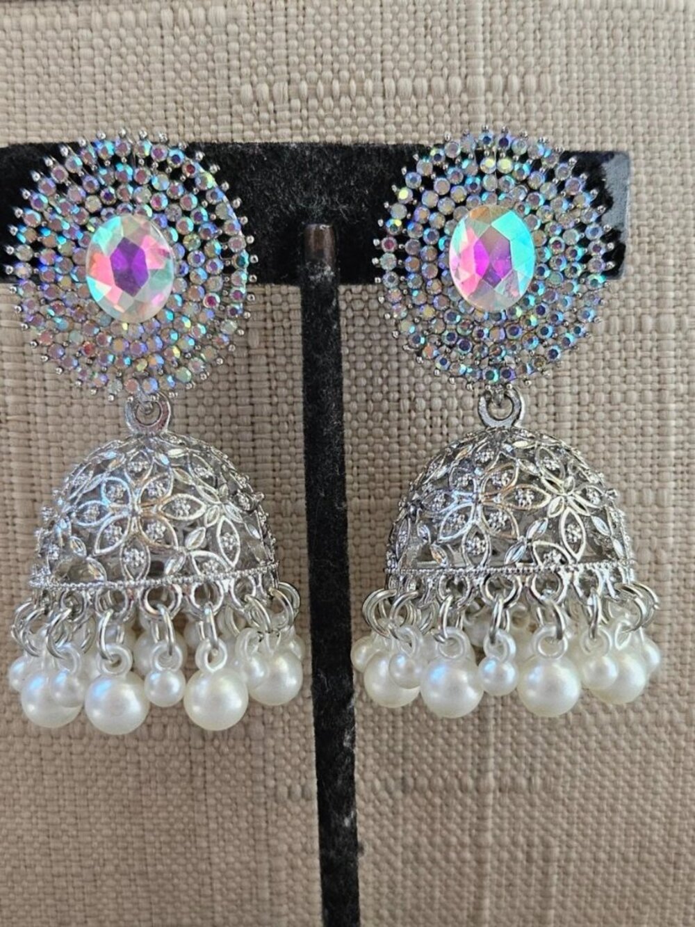 Silver Tone Jhumka Earrings Pakistani Indian Ethnic Earrings Fashion Jewelry New - Picture 4 of 13